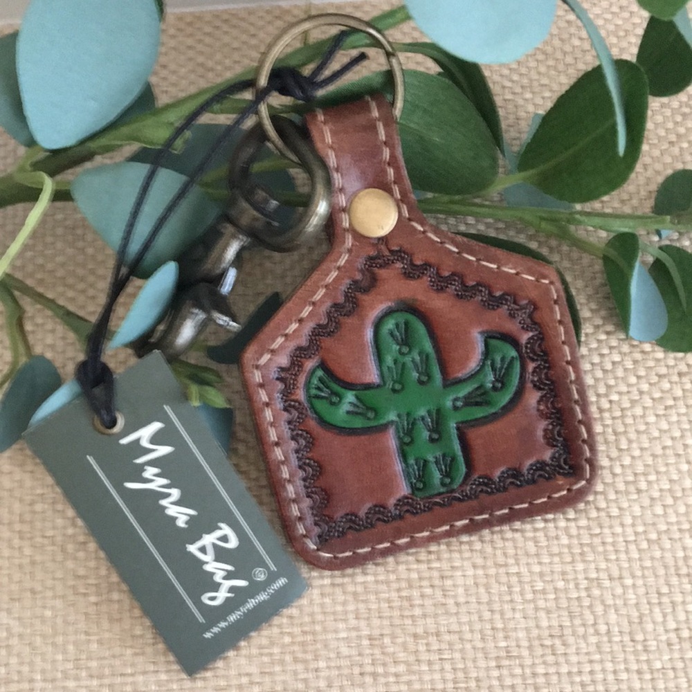 NWT Myra Bag Succulent Hand-Tooled Leather Key Fob Key Chain Bag Charm